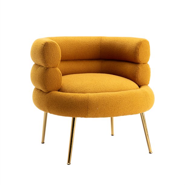 Modern Accent Chair Barrel Chair, Comfy Accent Armchair with Golden Metal Legs, Single Recreational Chair Club Chair for Living Room Bedroom Home Office, Weight Capacity 280 LBS, Mustard