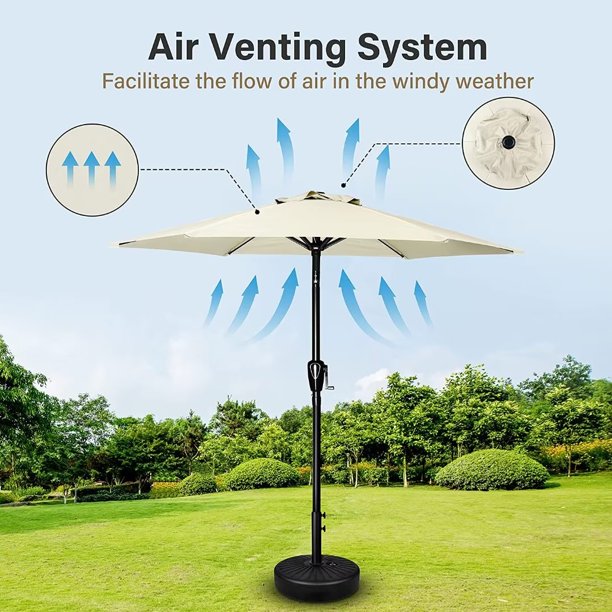 7.5ft Patio Umbrella, Outdoor Umbrella, Patio Market Table Umbrella with Push Button Tilt and Crank, 6 Sturdy Ribs for Garden, Lawn, Deck, Backyard & Pool, Beige