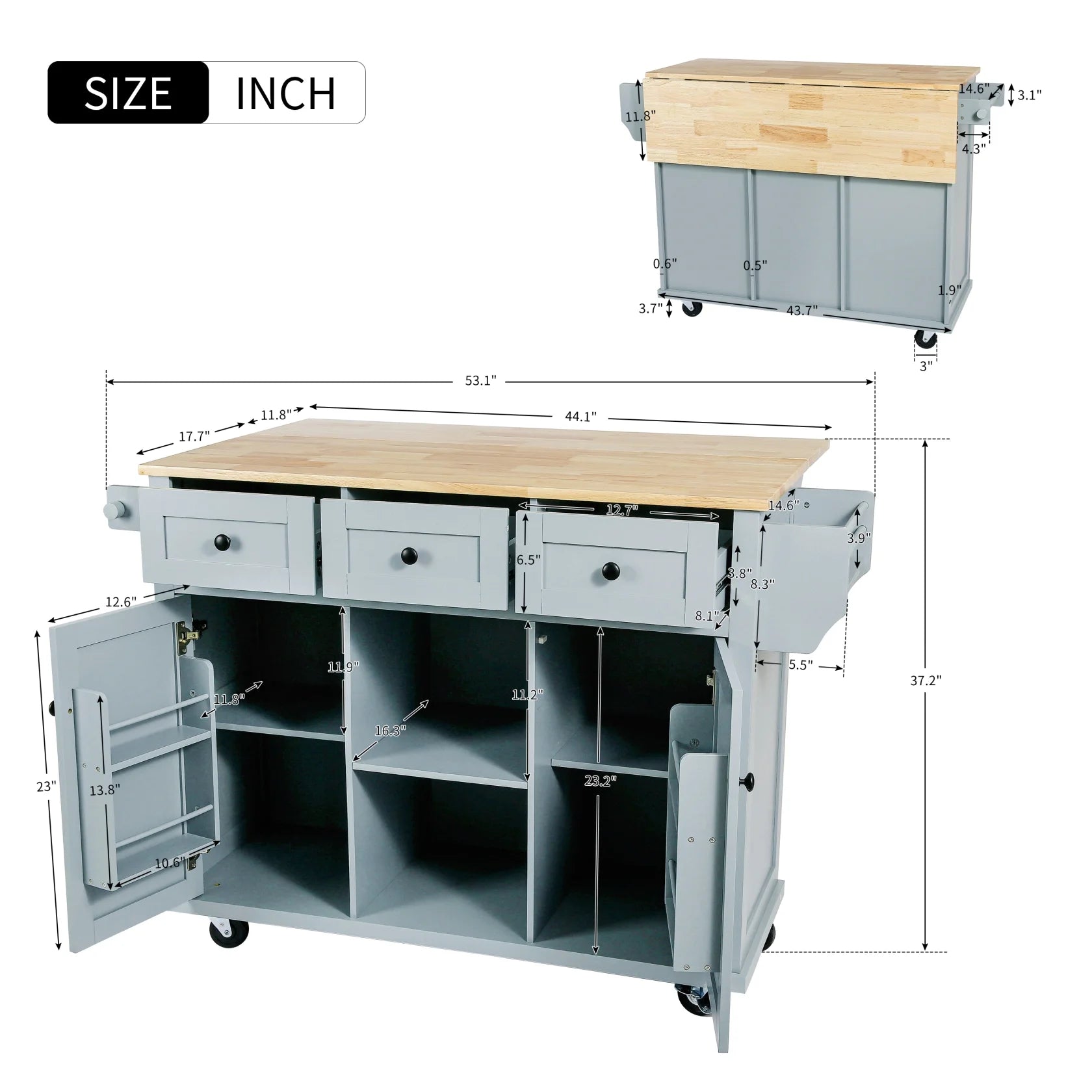 344.49Kitchen Island Cart with Drop-Leaf Counter Top, Rolling Mobile Kitchen Island Kitchen Storage Cabinet Kitchen Cart on Wheels with Internal Storage Cabinet, Spice Rack, Towel Rack & 3 Drawers, Blue