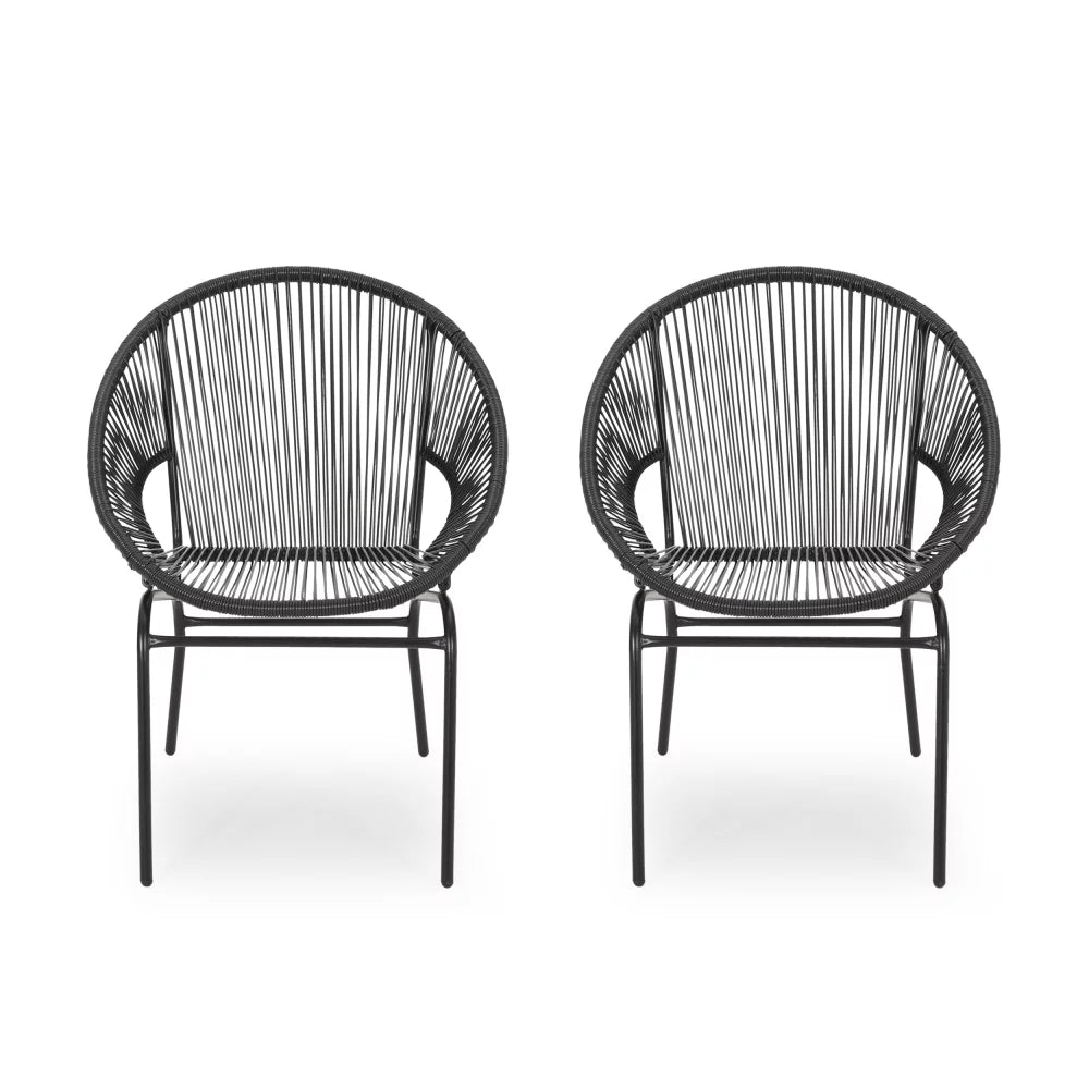 Outdoor Dining Chair Set of 2, Rattan Woven Chairs, Outdoor Wicker Lounge Chairs with Arms for Patio, Backyard, Poolside, Balcony, Black