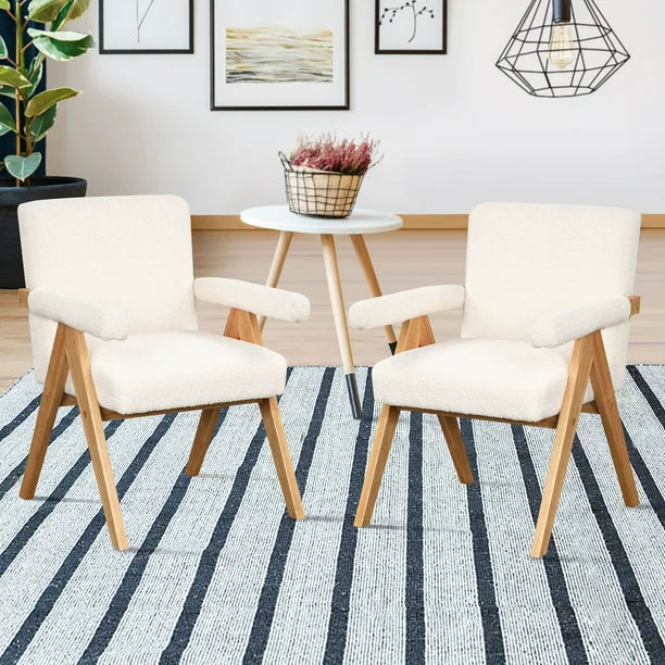 Accent Chair Set of 2, Modern Arm Chair Set with Solid Wood Frame, Velvet Upholstered Accent Chairs with Arm Pads Comfy High Back Reading Chair for Living Room Bedroom Apartment, White
