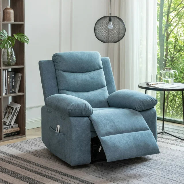 Wide Power Lift Recliner Chair with Massage and Heat, Overstuffed Reclining Chair with Side Pocket,, Heavy Duty Recliner with Adjustable Backrest for Bedroom,Living Room,Outdoor,Apartment,Blue