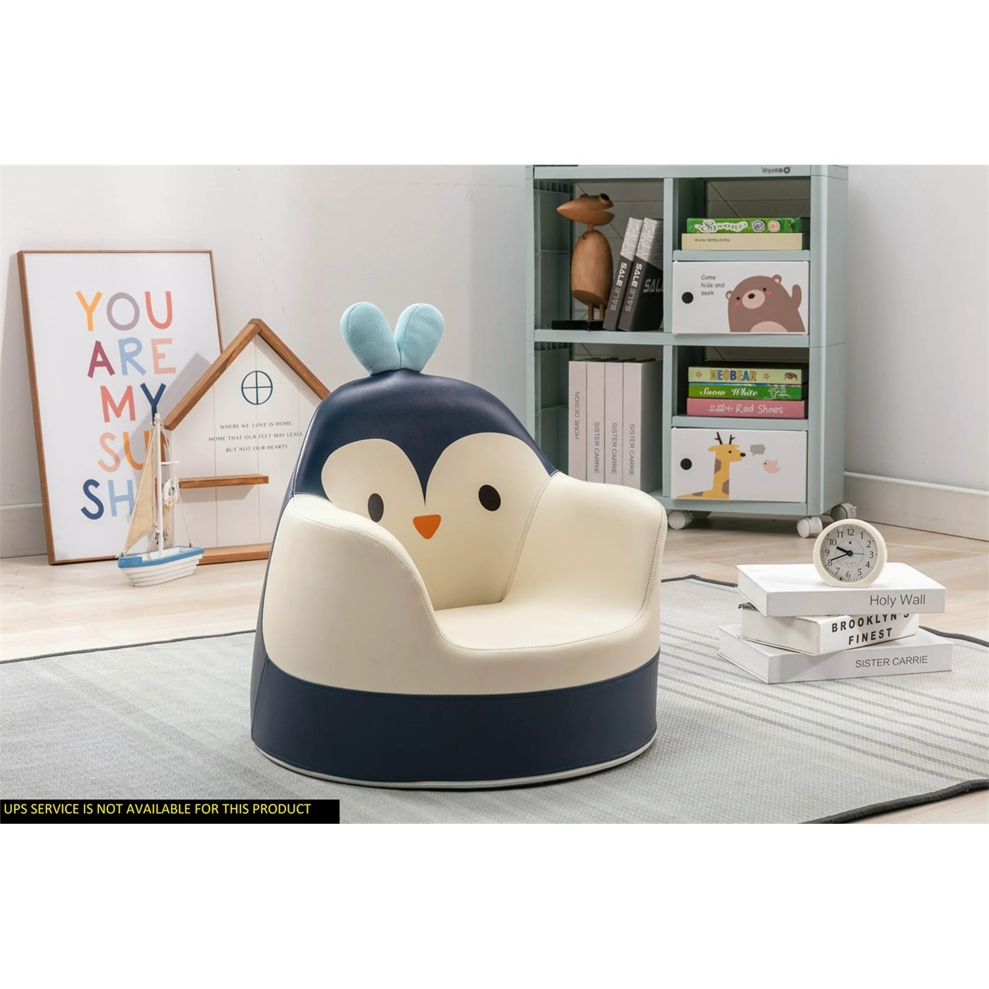 Children Upholstered Armchair, Toddler Couch Chair Toddler's Activity Chairs with PVC Leather Fabric & Solid Wood Frame, Single Seat Princess Chair for Boys Girls Indoor Outdoor Use, Grey Penguin