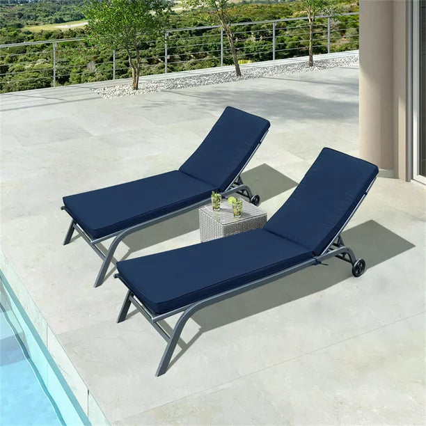 Outdoor Lounge Chair Cushions Set of 2, Comfy Replacement Patio Funiture Seat Cushions, 2PCS Set Chaise Lounge Cushions for Patio Furniture Garden Home Office Decoration, Blue Striped