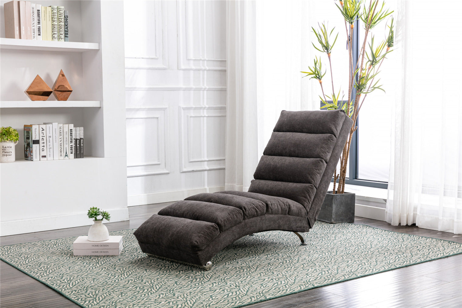 Electric Massage Chaise Lounge, Linen Indoor Lounger with Remote Control and Side Pocket, Ergonomic Indoor Royal Chair for Office, Living Room, Bedrooom, Dark Gray