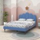 Full Bed Frame Linen Fabric Upholstered Platform Bed, Comfy Platform Bed with Headboard, Strong Wood and Metal Slat Support, No Box Spring Needed, for Teens Adults, Blue