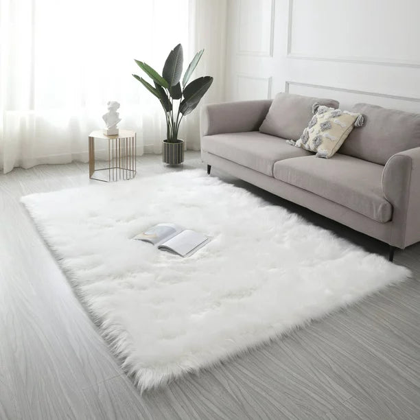 5x7 Feet Ultra Soft Faux Fur Sheepskin Area Rug, 3.5-inch Thick Modern Indoor Fluffy Shaggy Rug for Bedroom, Livingroom and Dorm Decorative, High Pile Non-Slip Carpet, White