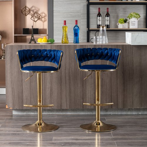 Swivel Velvet Bar Stools Set of 2,Adjustable Counter Height Bar Chairs with Chrome Footrest and Base,Kitchen high Dining Chair