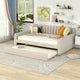 Full Size Upholstered Daybed with Pull-out Trundle Bed, Modern Velvet Sofa Bed Frame with Tufted Backrest and Square Armrest, 2-in-1 Beds with Slats Support for Living Room, Bedroom, Beige