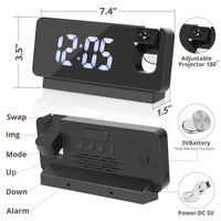 Projection Alarm Clock, Digital Alarm Clock with 180°Rotatable Projector and Clear LED Large Display, USB Charger, 12/24H Time Date Temp Display, Adjustable Brightness, for Living Room Bedroom