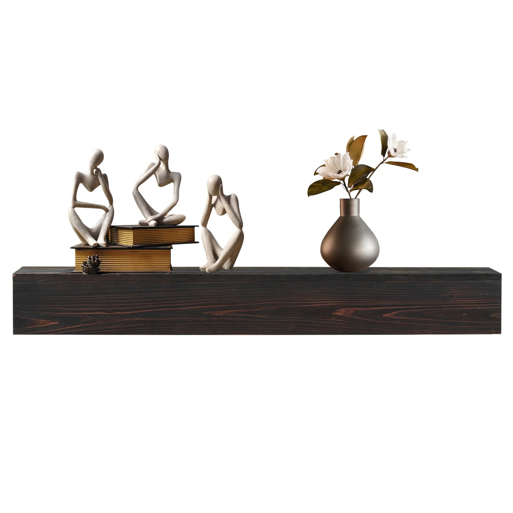 60" Rustic Wood Fireplace Mantel,Wall-Mounted Floating Shelves,Wall Shelf with Invisible Heavy Duty Metal Bracket for Home Decor,Black