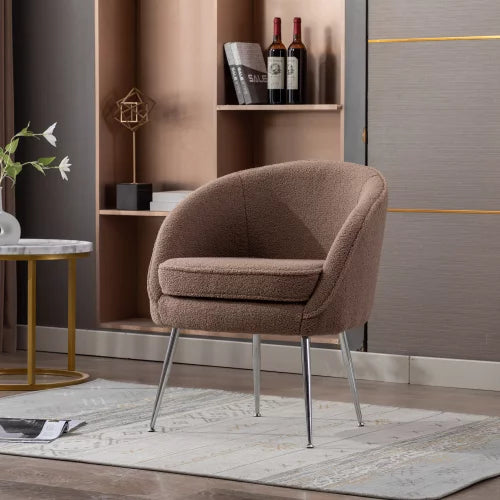 Modern Teddy Fabric Accent Barrel Chair with Metal Legs, Sherpa Furry Upholstered Lounge Armchair with Thick Padded Seat & Backrest,Single Sofa Chair for Living Room Bedroom Office