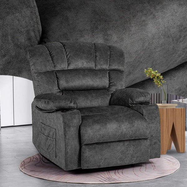Recliner Chair Oversized Recliner Chair with Massage and Heating Lazy Boy Recliner Sofa with Adjustable Backrest, Extending Footrest, Cup Holders, Side Pockets Theater Recliner for Living Room, Gray