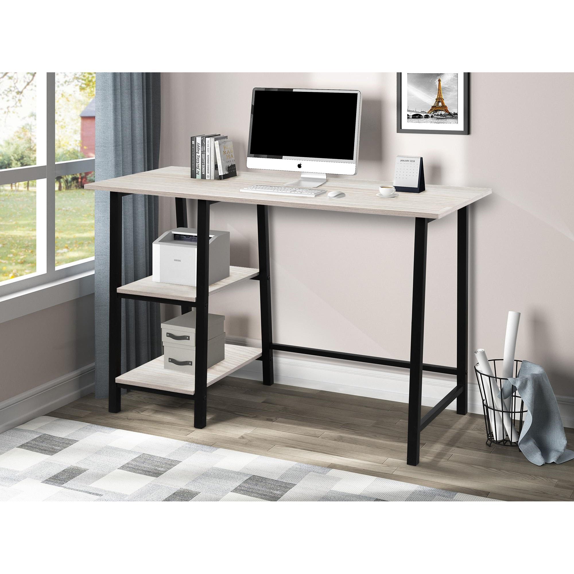 Home Office Computer Desk with Storage Shelves, Writing Workstation Table, Oak 47.6x22.4x30.5 inch