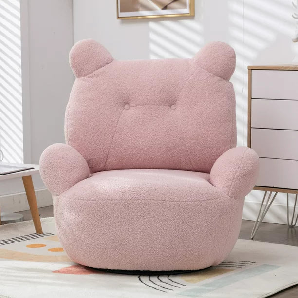 360 Degree Swivel Accent Chair for Kids, Teddy Short Plush Particle Velvet Armchair, Swivel Barrel Chair Sofa for Nursery, Living Room, Hotel, Bedroom, Office, Lounge, Pink