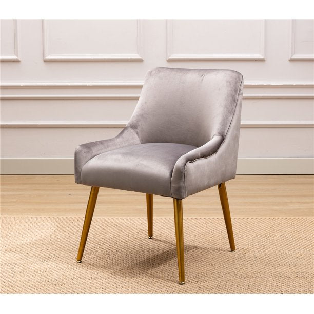 Modern Velvet Accent Chair, Upholstered Dining Chair Side Chair with Swoop Arm and Metal Legs for Living Room Kitchen Dining Bedroom Meeting Room Office, Grey