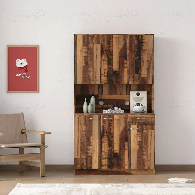 70.87" Tall Wardrobe & Kitchen Cabinet, Freestanding Storage Cabinets with 6-Doors, 1-Open Shelves and 1-Drawer, Kitchen Buffet Hutch Cupboard Pantry Cabinet for Bedroom Living Room, Walnut