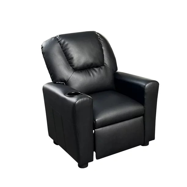 Kids Recliner Chair with Cup Holder,Toddler Recliners for Kids Age 0-5 with Side Pockets and Non-Slip Footstool,PU Leather Armrest Sofa Couch,Single Theater Seating Chair for Girls Boys Kids,Black