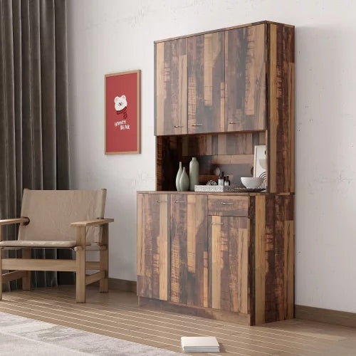 Kitchen Pantry Storage Cabinet, 70.87" Freestanding Cabinet with Buffet Cupboard and Microwave Stand, Modern Hutch Cabinet with 6-Doors and Drawer for Home Kitchen (Arabesquitic)