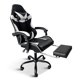 High Back PU Leather Gaming Chair with Footrest, Height Adjustable Swivel Chair with Adjustable Back, Ergonomic Office Chair with Headrest & Lumbar Support, Desk Chair for Home Office, Black/White