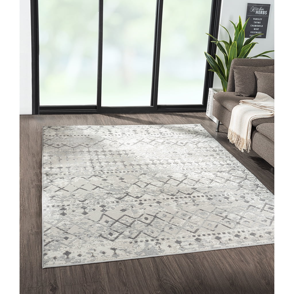 Hannah Moroccan Global Woven Area Rug for Bedroom Living Room Bedside,Indoor Floor Rug for Kids Girls Boys Home Decor Aesthetic,Dorm Nursery,Grey,6'x9'