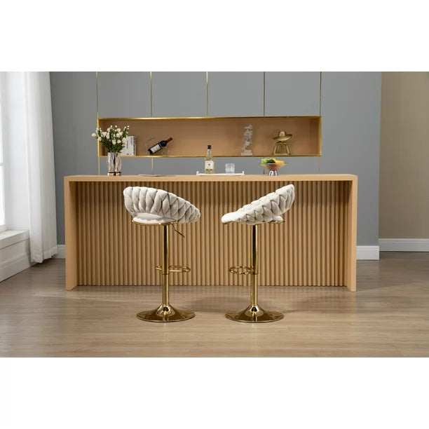 TRIPLE TREE 2-Piece Swivel Bar Stools, Counter Height Bar Chairs with Footrest and Adjustable Metal Leg, Modern Dining Chairs with Tufted Backrest for Living Room, Pub, Kitchen, Ivory