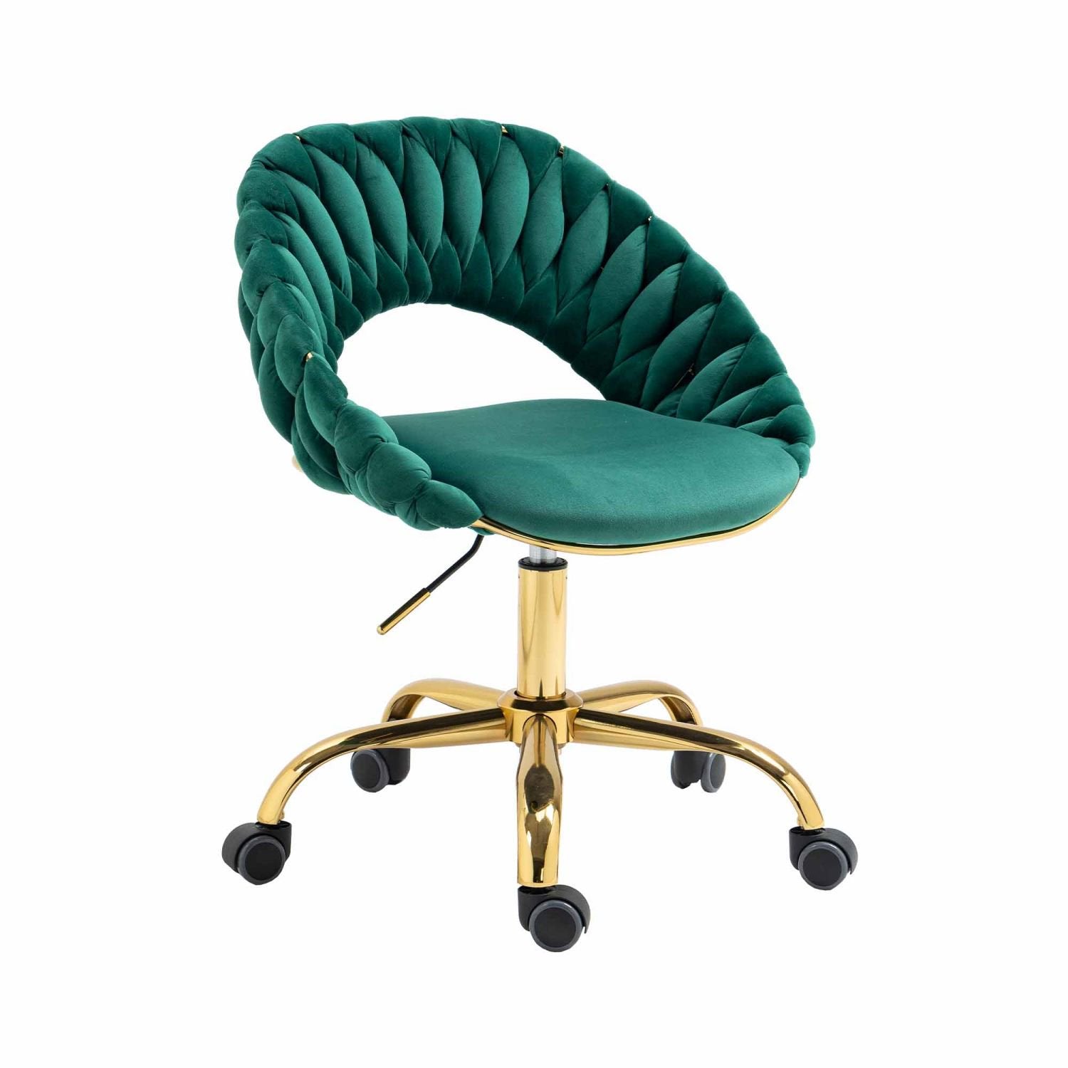 Home Office Chair, Computer Chair, Vanity Chair with Swivel Metal Base and Adjustable Height, Velvet Upholstered Home Study Desk Chair Shell Chair for Living Room, Bedroom, Office, Emerald