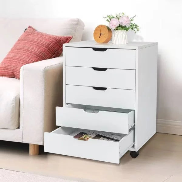 Mobile File Cabinet for Home Office, 5-Drawer Filing Cabinet, Drawers Unit for Under Desk, Storage Drawers Cabinet, Lateral File Cabinet Wood File Cabinet, Mobile Storage Cabinet for Closet, White