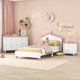 3-Pieces Bed Bedroom Sets, Twin Size Platform Bed with Nightstand and Storage Dresser, Wood Bed Frame with House Shaped Headboard, for Boys Girls Teens, No Box Spring Required, White+Pink