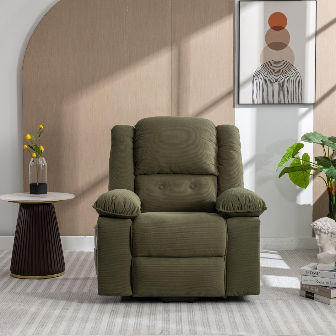 Power Lift Recliner Chair for Elderly with Vibration Massage and Heat, Linen Fabric Sleeper Chair Recliner Chair for Living Room with Side Pockets, USB Ports, Infinite Position (Green)