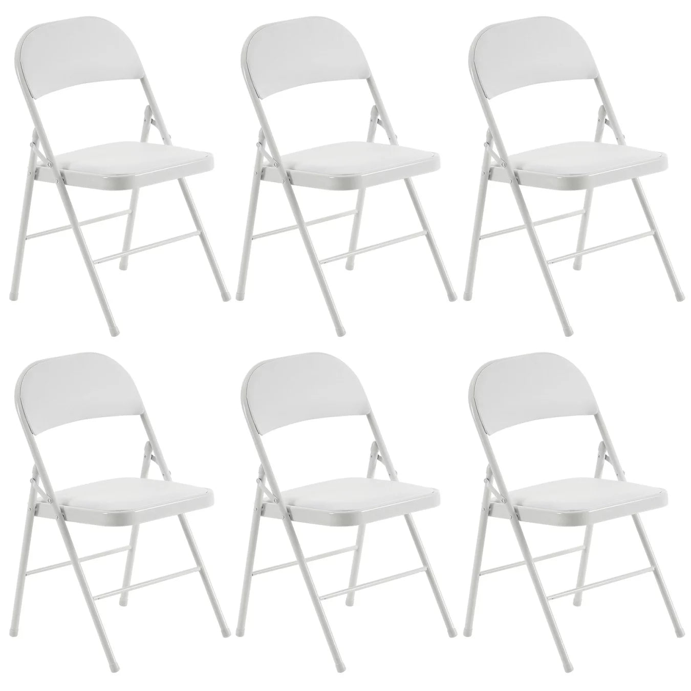 6pcs Folding Chairs with Padded Seats, Fold up Event Chair, Portable Stackable Commercial Chairs with Iron Frame, 330lbs Weight Capacity, for Convention & Exhibition, White