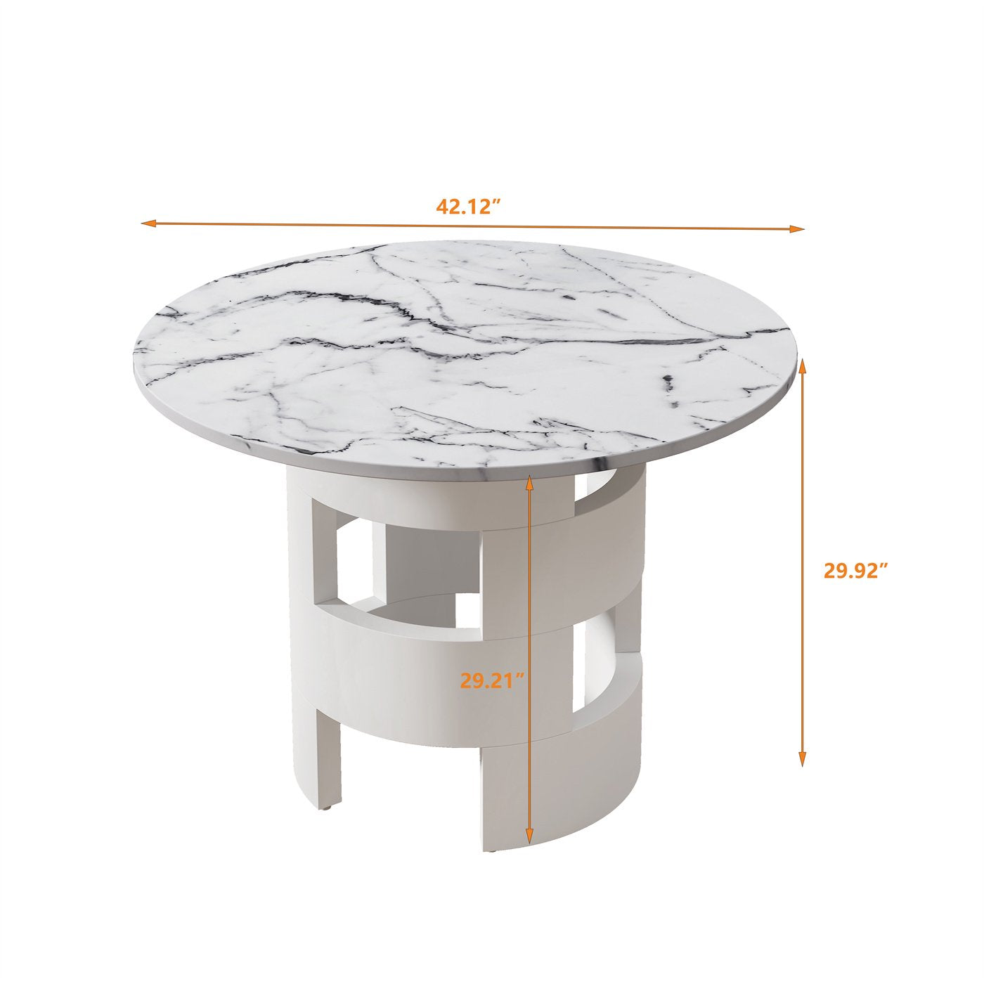 42.12" Dining Table, Modern Round Kitchen Table with Printed Marble Table Top and Cylindrical Table Leg, Mid Century Dining Room Table with MDF Base for Living Room Dining Room Kitchen, White