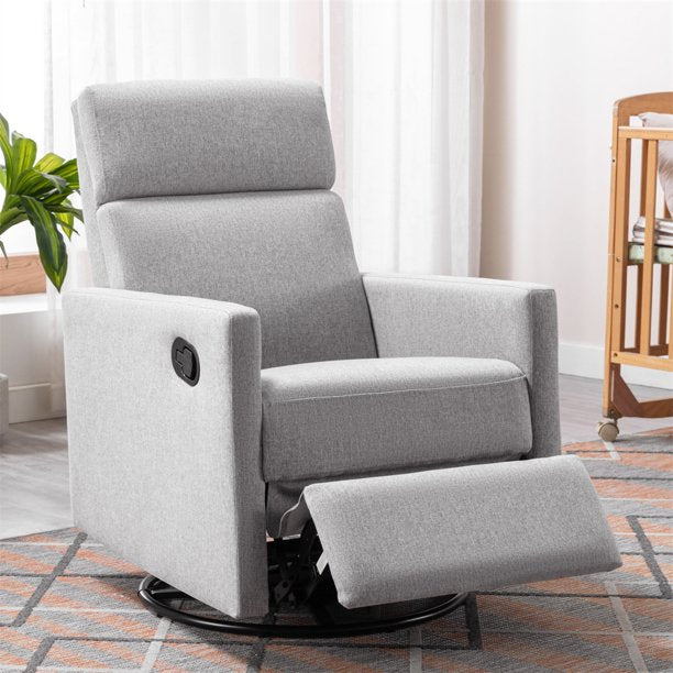 Swivel Glider Recliner Rocker, Modern Upholstered Nursery Glider Recliner Nursery Chair, Plush Seating Glider Swivel Recliner Chairs for Living Room, Bedroom and Office, Weight Capacity 330 LBS, Grey