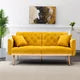 Velvet Futon Sofa Bed with 2 Pillows, Modern Tufted Upholstered Accent Sleeper Sofa Couch with Adjustable Backrest and Golden Metal Legs, Folding Loveseat Sofa Recliner Couch for Bedroom, Mustard