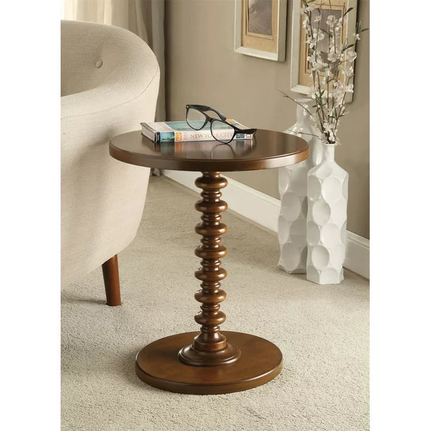 Acton Side Table, Nightstand Coffee Table End Table Entryway Table Sofa Table with Round Top & Turned Pedestal, Wooden Round Table Accent Table for Living Room Bedroom, No Storage & NO Apron, Walnut