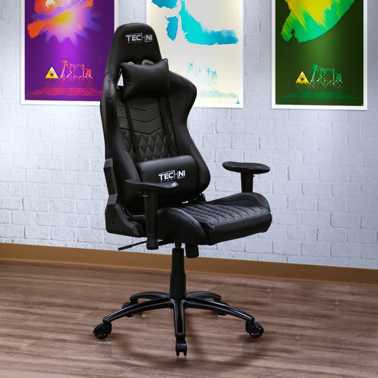 Ergonomic PC Gaming Chair, High Back Racer Style Swivel Office Chair, PU Leather Computer Desk Chair Executive with Headrest and Lumbar Support for Gamers Office Workers, Black