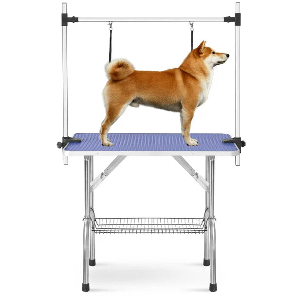 36'' Folding Dog Pet Grooming Table Heavy Duty Stainless Steel pet dog Cat Grooming Table with adjustable Arm Noose and Mesh Tray