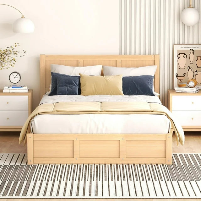 Full Size Wood Platform Bed,Lift Up Storage Bed Frame with Underneath Storage and 2 Drawers,No Spring Box Needed,Wood Color