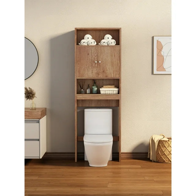 Over The Toilet Storage Cabinet for Bathroom Storage, Bathroom Organizer Shelf Over Toilet with 2 Open Shelves and Cabinets, Above Toilet Storage Cabinet for Bathroom Space Saving, 76.77 in H, Natural