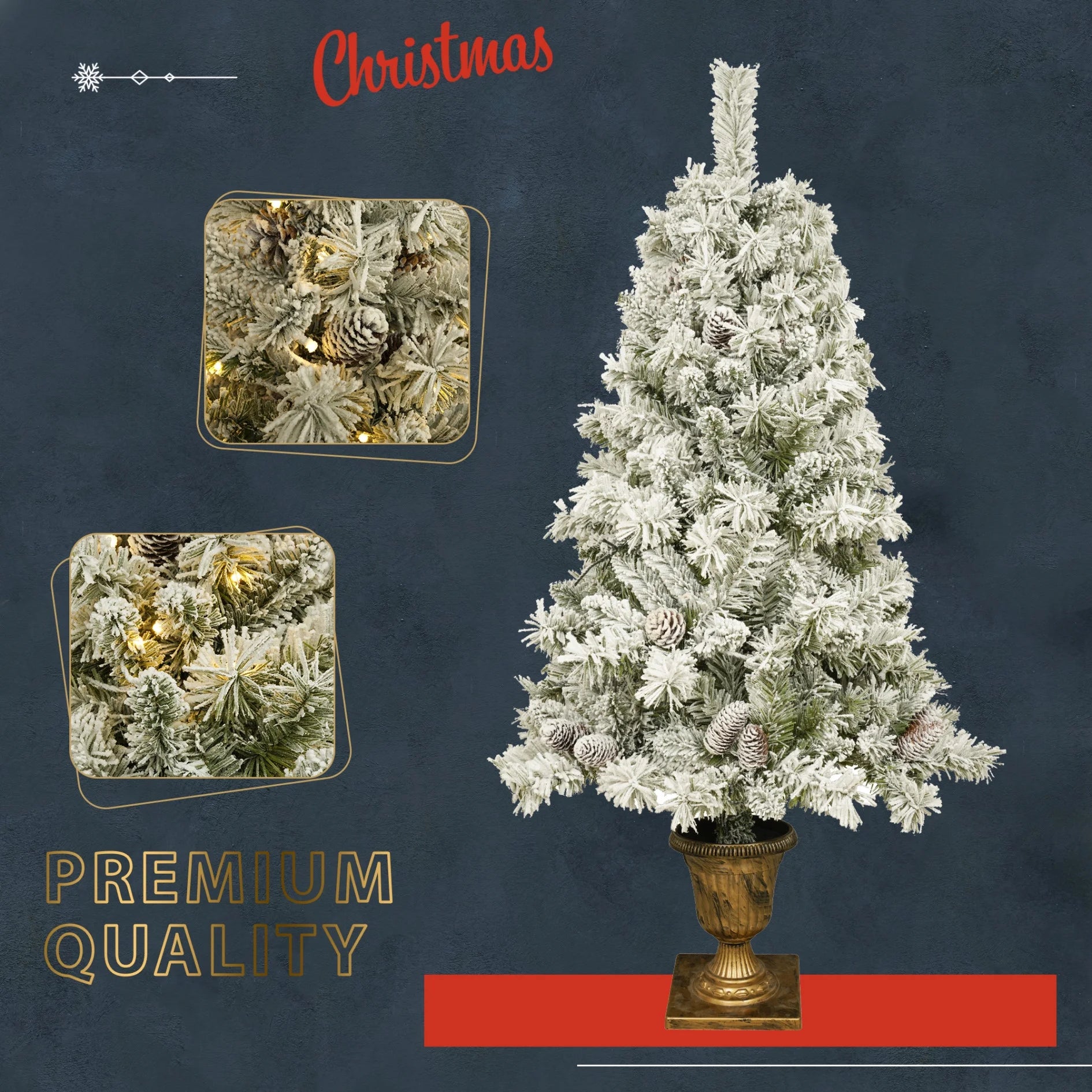 Pre-lit Xmas Tree Artificial Christmas 4-Piece Set, include Christmas Garland, Wreath and Set of 2 Entrance Trees X-mas with LED Lights, Artificial Christmas Tree Celebrating Set, Easy Assembly, Green