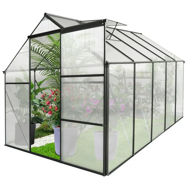6x10FT Greenhouses for Outdoors,Upgraded Walk-in Greenhouse with Vents & Lockable Door,Aluminum Heavy Duty Greenhouse for Garden Backyard in All Season,Polycarbonate Greenhouse,Black