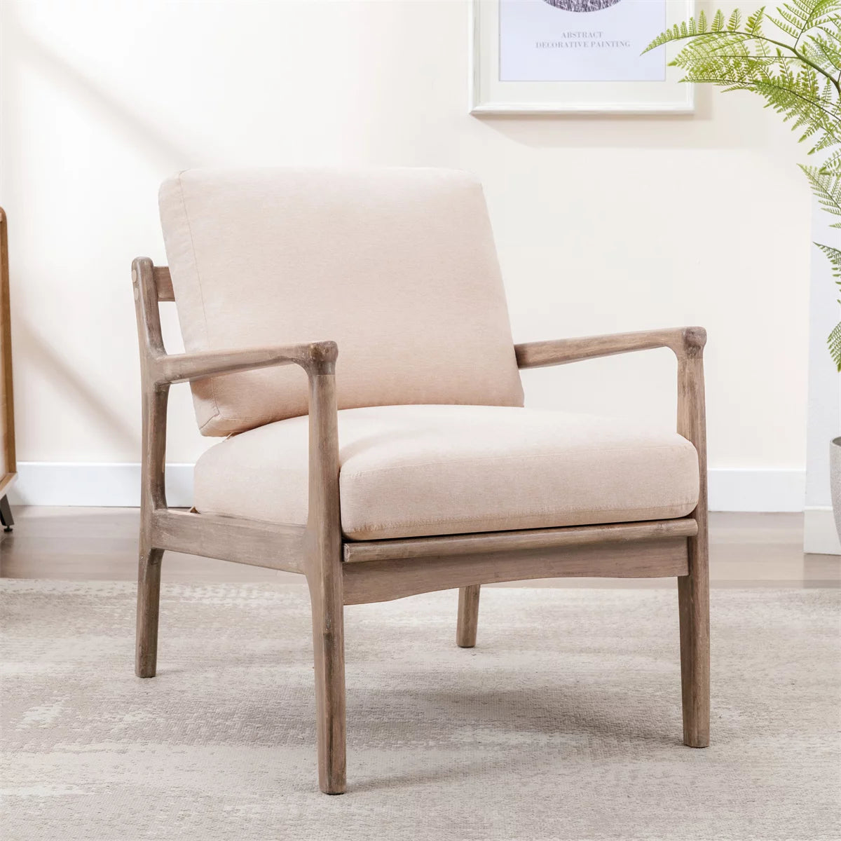 Modern Wood Frame Armchair,Fabric Reading Armchair,Mid Century Modern Accent Chair Lounge Chair for Living Room,Bedroom,Home Office,Easy Assembly,Tan