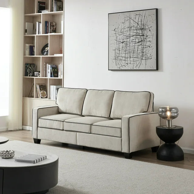 81 inch Couches, Corduroy Living Room Sofa, 3 Seater Couch with Storage, Soft Sofa Couch with Solid Wood Legs, Modern Sofa for Bedroom, Living Room, Apartment, Small Space, Beige