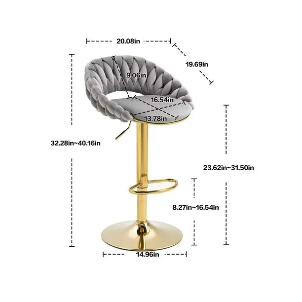 Swivel Bar Stools Set of 2, Accent Dining Chairs, Adjustable Counter Height Barstools with Back and Footrest, Modern Stool Chairs, Comfy Kitchen Island Stools, for Island/Dining Room/Home Bar, Gray