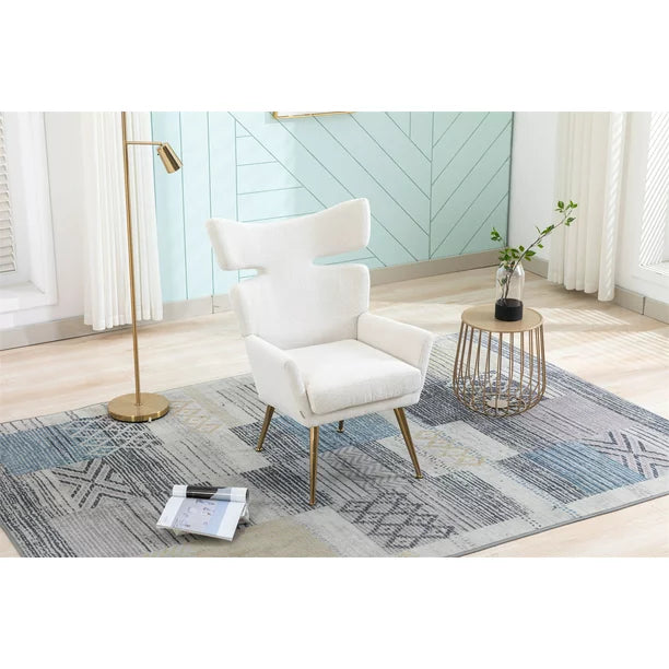 Curved Tufted Accent Chair with Gold Metal Legs,Upholstered Velvet Wingback Armchair High Back Lounge Leisure Chair,Comfy Single Sofa Chair Vanity Chair for Living Room Bedroom Waiting Room,Beige