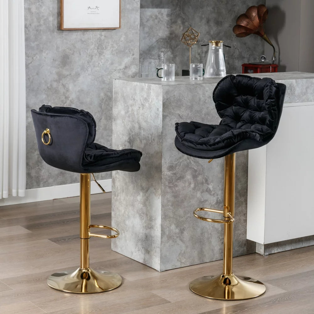 Swivel Bar Stools Set of 2, Velvet Counter Height Adjustable Barstools, Modern Upholstered Bar Stools with Back and Footrest Dining Bar Chairs for Kitchen Island, Cafe, Bar Counter, Dining Room, Black