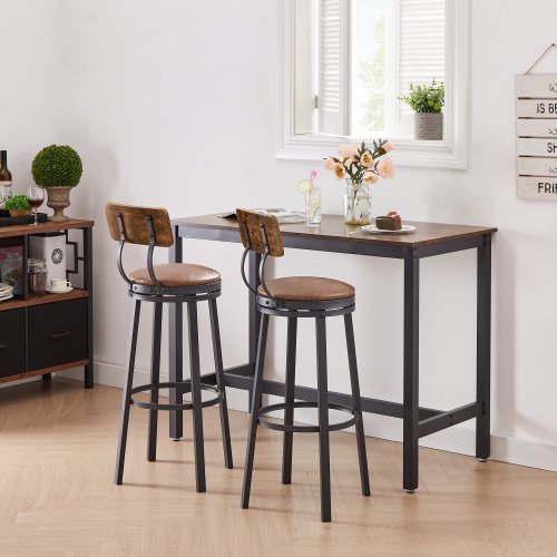 Bar Stools Set of 2, 29.5" Swivel Bar Chairs with Back,Wood Dining Chairs with Metal Frame and Footrest,Industrial Solid Wood Counter Height Armless Chair for Dining Room Kitchen Bar