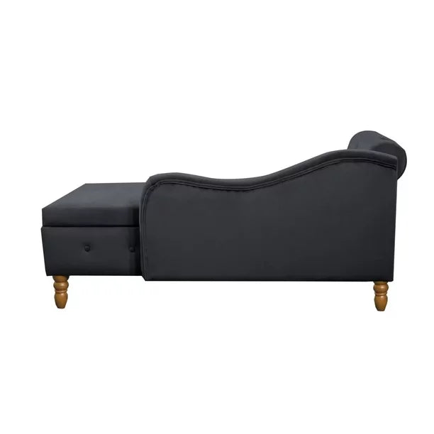 Velvet Upholstered Chaise Lounge, Indoor Lounge Chair with Storage & P