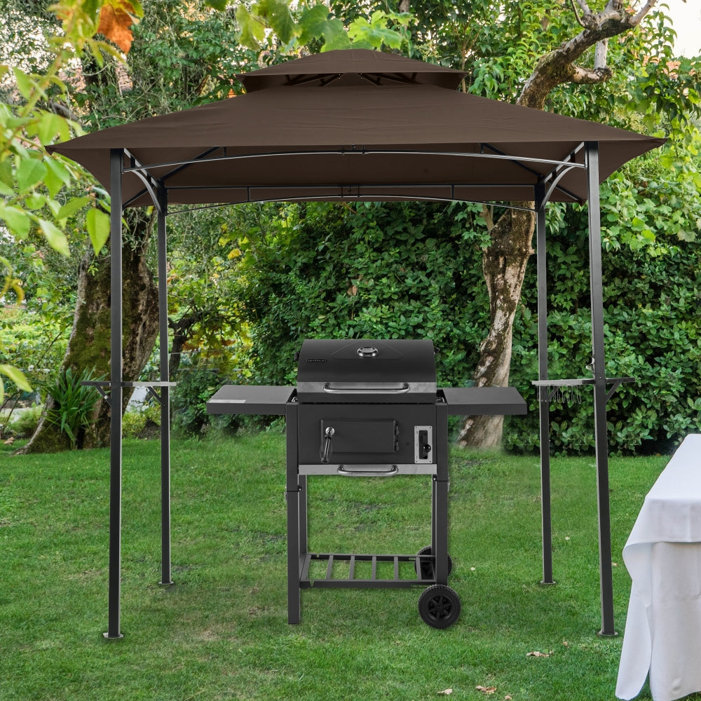 Grill Gazebo Replacement Canopy Roof, 8 x 5 Ft Outdoor BBQ Gazebo Canopy Top Cover, Double Tired Grill Replacement Conopy with Durable Polyester Fabric, Brown
