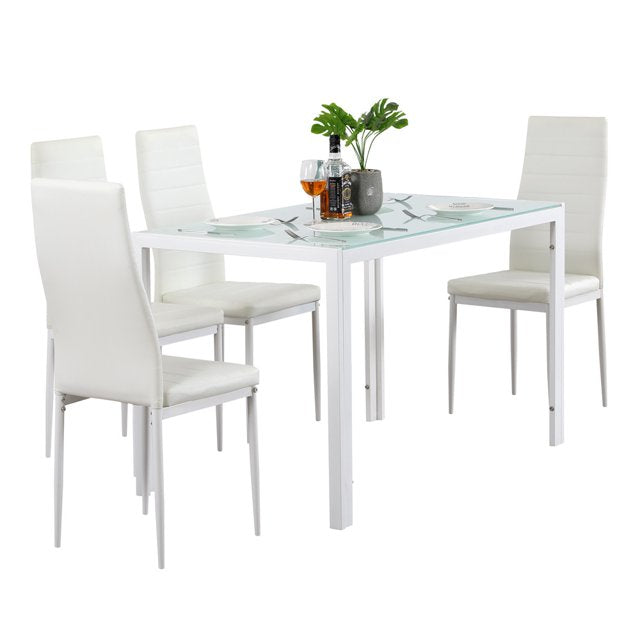 Glass Dining Table for 4, Kitchen Table with L-shaped Legs, Anti-skip Foot Pads, Dining Table for Small Space, Living Room, Reception Room, White